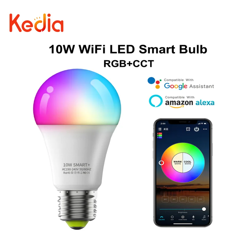 

Kedia WiFi Smart LED E27 Light Bulb RGB CW WW Dimmable Timer Function Magic Light Voice Control Alexa Goole Home For Magic Home