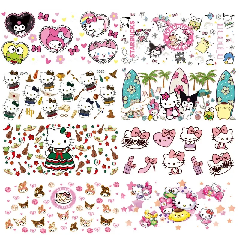 

DTF Sanrio Kuromi Cinamonroll Hellokitty Stickers UV Laptop Transfer Stickers Cute Kawaii Cartoon Durable Waterproof Cups DIY