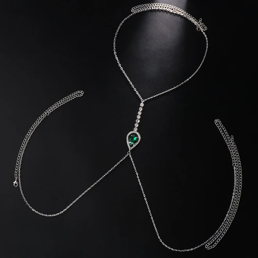 Модная зеленая цепочка для тела с кристаллами геометрический узор медь стразы