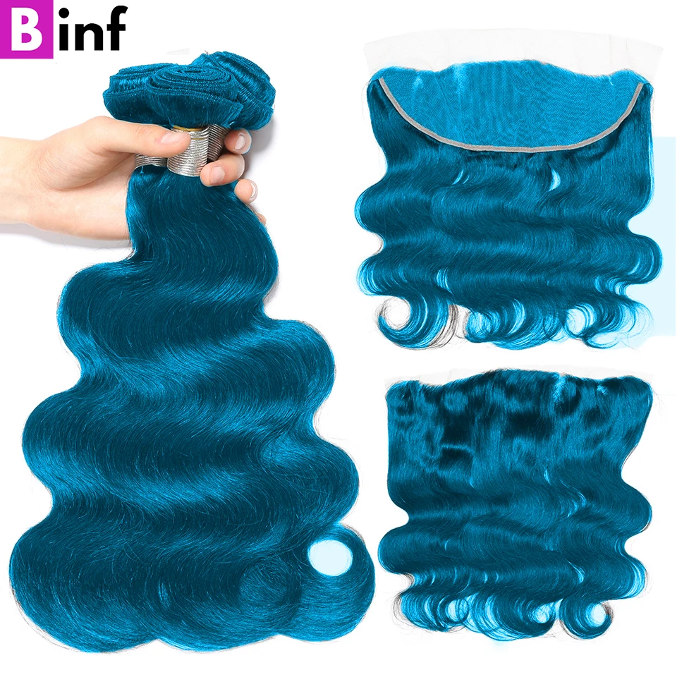 Цветные пряди человеческих волос с застежкой перуанские волосы Remy синие