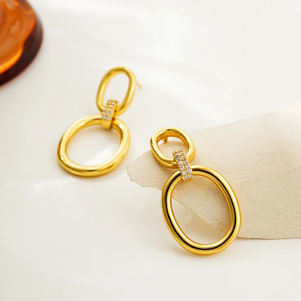 Винтажные соединяющие круглые серьги-подвески золотого цвета для женщин фианиты