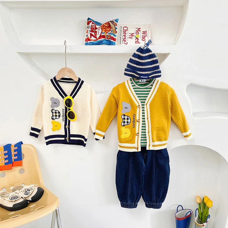 

2022 New Boy's Knitted Sweater Kids Fall Collar Single-Breasted Cardigans Autumn And Winter Korean Children's Clothing