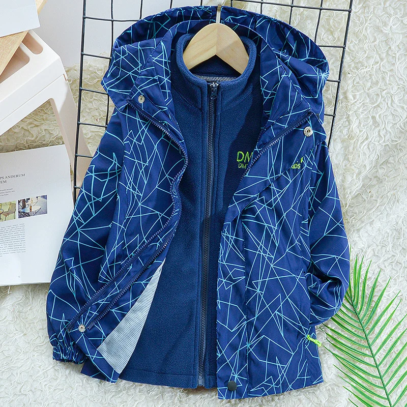 

New autumn children Waterproof Windbreaker boys detachable outdoor windbreaker plush jacket coat winter thicken hooded clothes