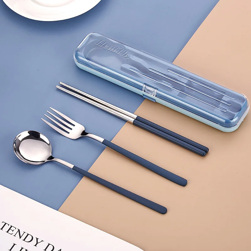 

Outdoor portable tableware set paint 304 stainless steel spoon chopsticks fork four-piece set