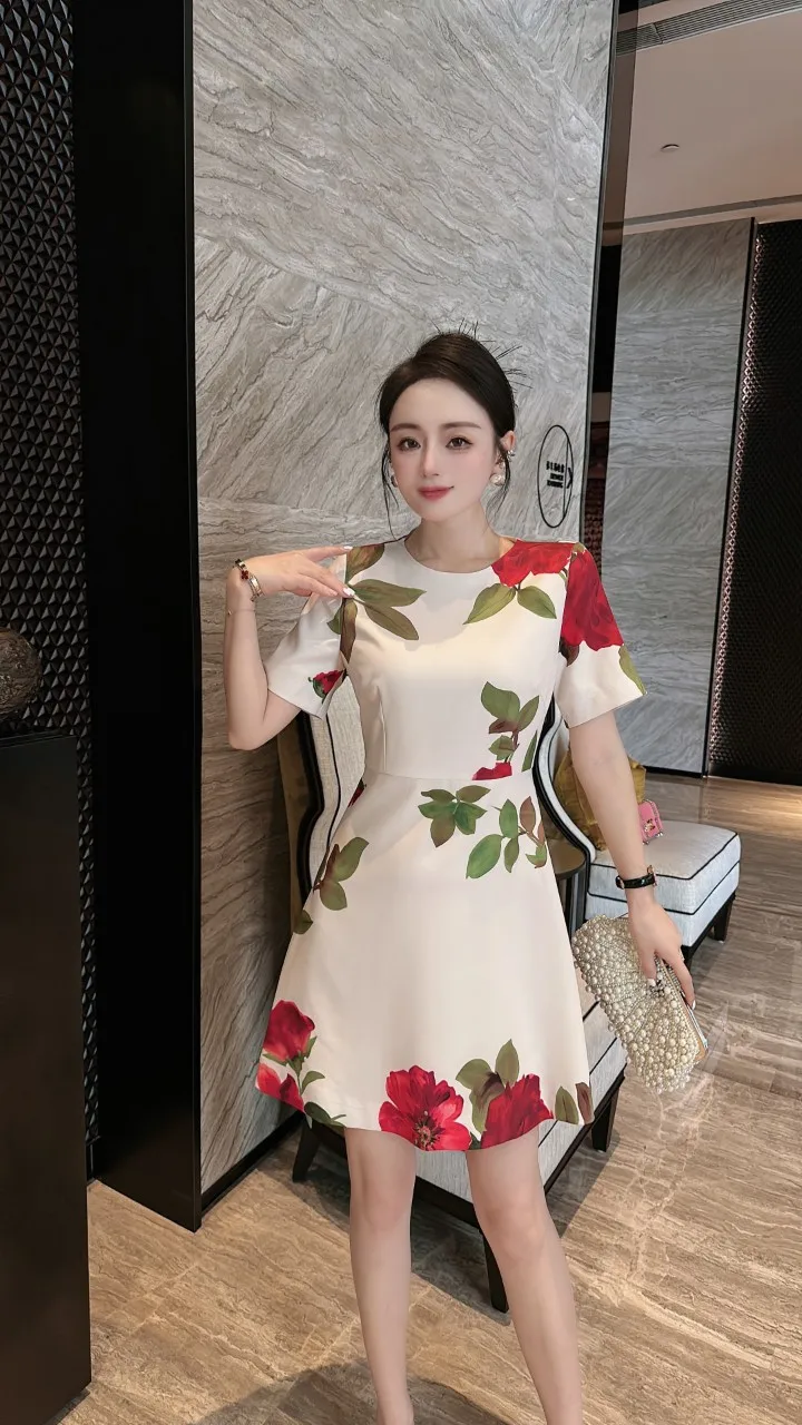 2023 Spring/Summer Fashion New Women's Clothing Printed Temperament A- line Dress 0704