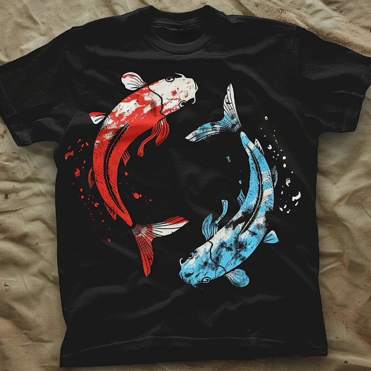 Футболка с символическим рисунком красного и синего карпа на заказ