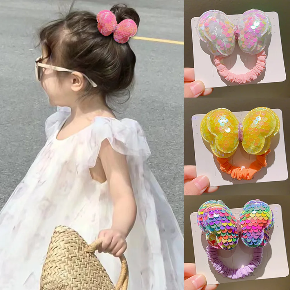 

1pc Children's Bow Hair Band Popular Can Flipped Color Fish Scale Elasticity Hair Circle Multi-layer Sequin Hair Accessories