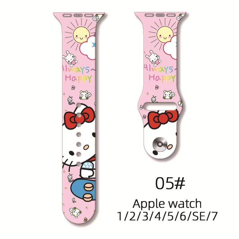Ремешок силиконовый Hello Kitty для Apple Watch милый браслет IWatch 44 мм 45 42 40 38 41 наручных