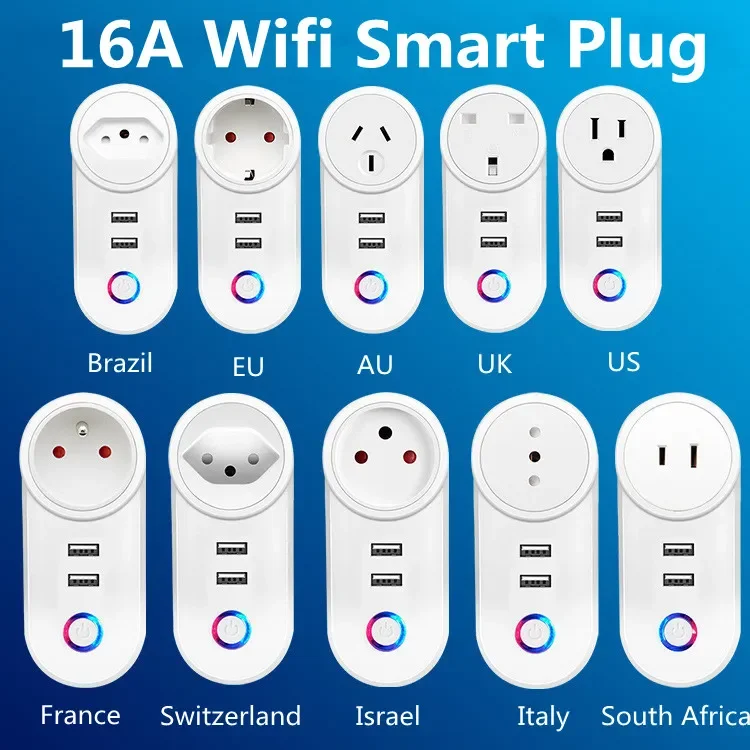

Смарт-розетка с двумя USB-портами, 16 А, 2,1 А