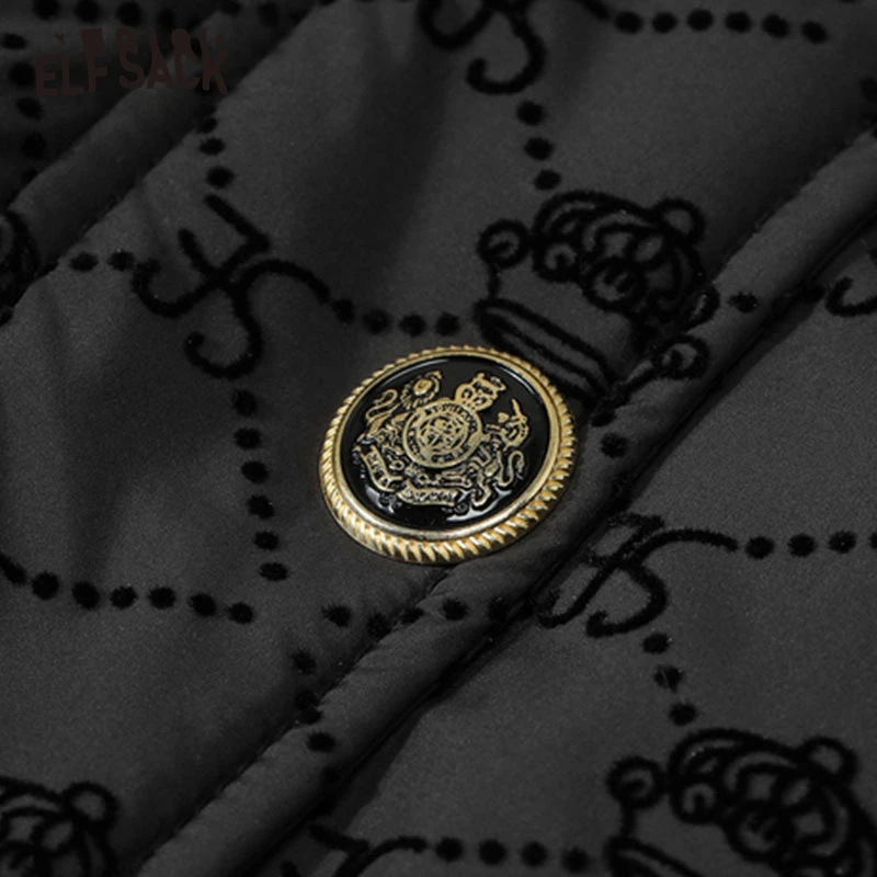 ELFSACK Black Vintage Down Coats Women 2022 Winter New Design Short Outwears