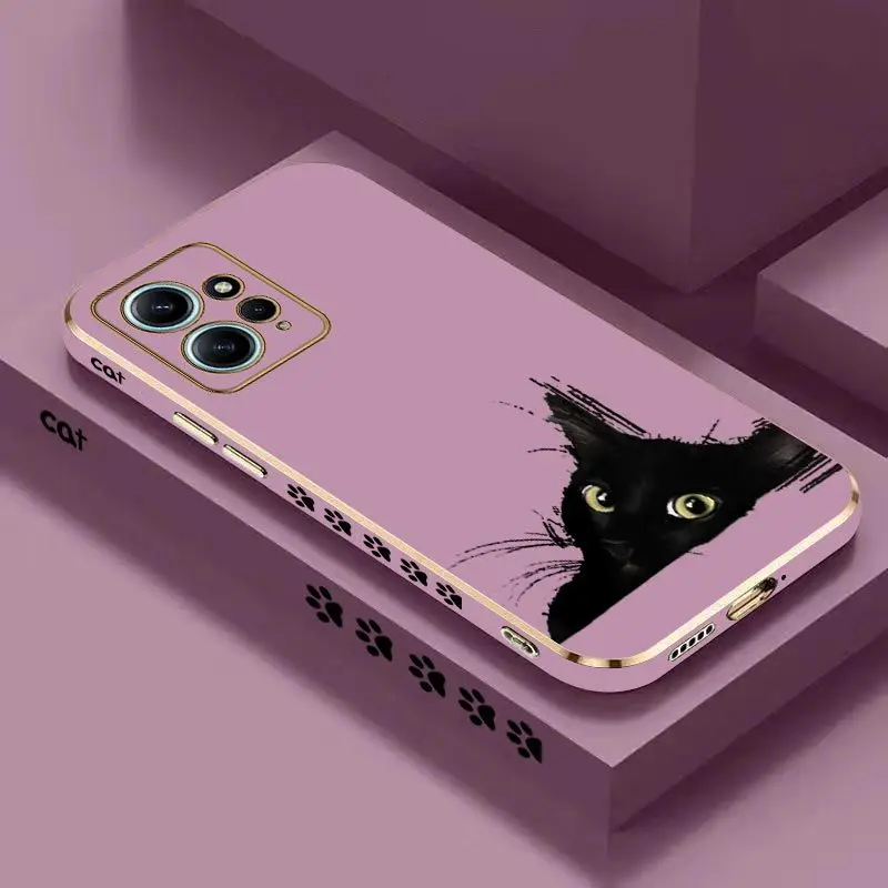Cold Black Cat Luxury Plating Phone Case For Xiaomi Redmi Note 11 Pro Plus 10 Pro 11 11S 12Pro Plus 12 9S 8 Pro Cover
