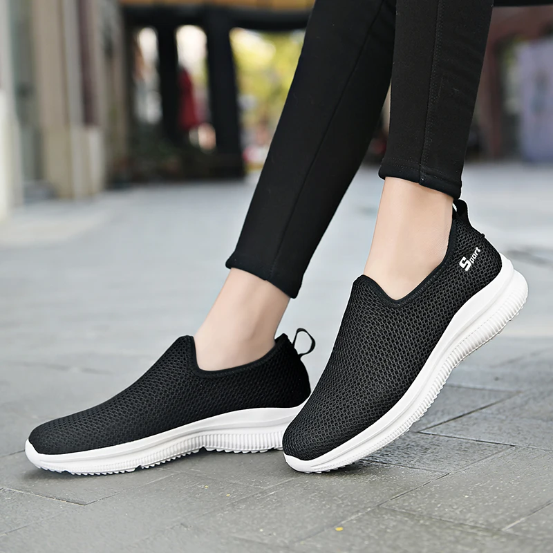 Men Women Casual Shoes Mesh Breathable Comfortable Sneakers Slip on Walking Shoes Flats Size 36-47