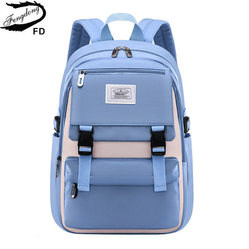 

Fengdong high school bags for girls student many pockets waterproof school backpack teenage girl high quality campus backpack