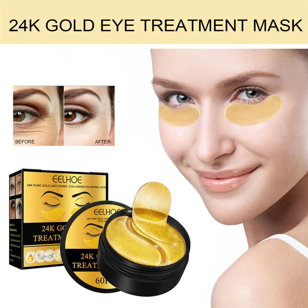 

30 Pairs 24K Gold Eye Masks Moisturizer Collagen Hyaluronic Acid Repair Eye Patches Remove Dark Circles Crystal Seaweed Eye Mask