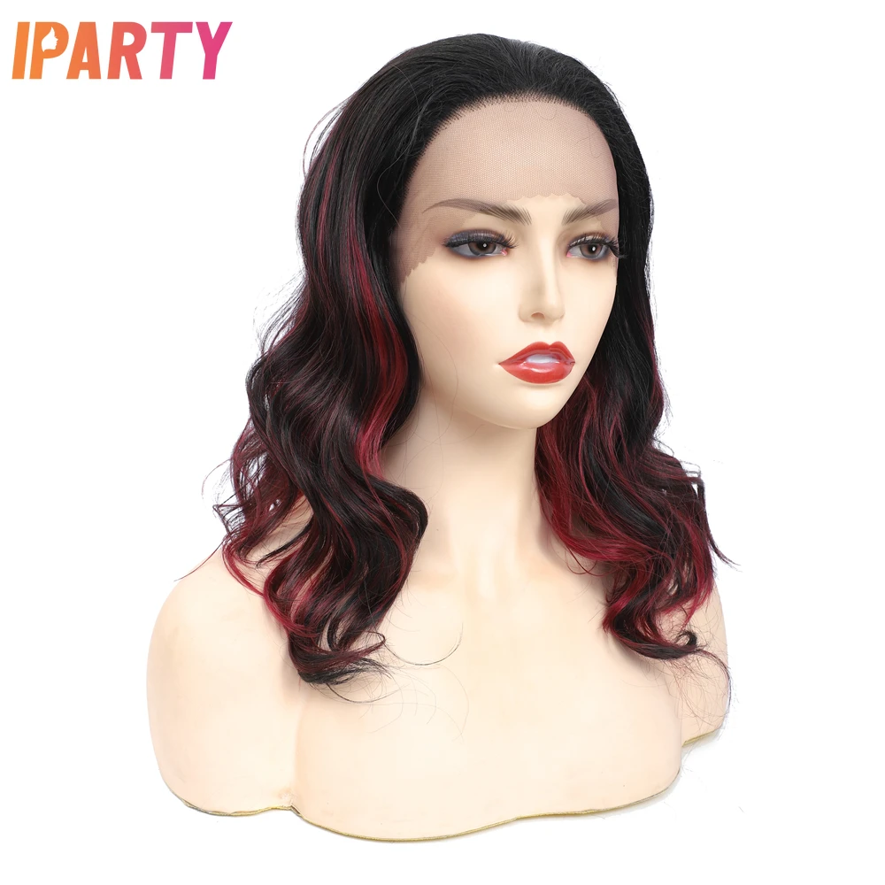 

Body Wave Heat Resistant Fiber 130% Average Size Lace Front Wigs 16inch ROSE Color For Withe Women