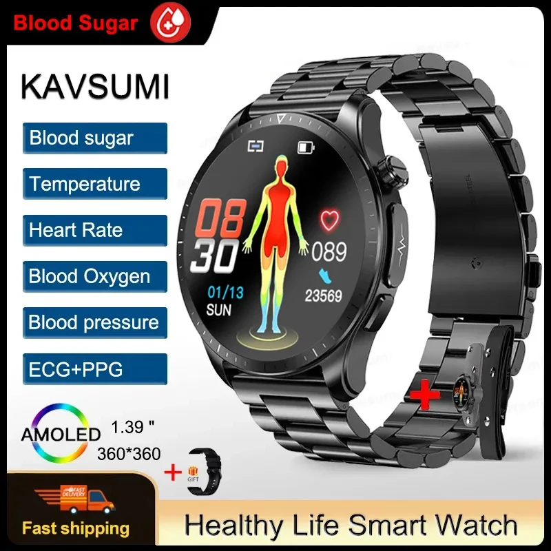 

Accurate Measurement Blood Glucose Smart Watch Men ECG+PPG Blood Oxygen Smartwatch 1.39 " AMOLED Screen Heart Rate Health Watch