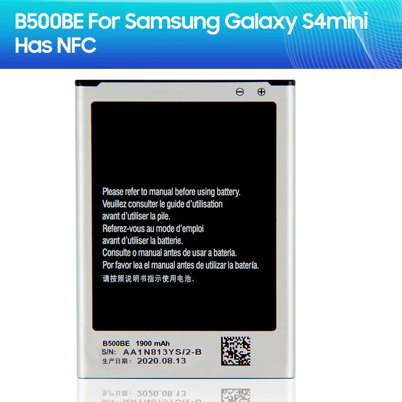 Оригинальный сменный аккумулятор B500BE B500AE для Samsung GALAXY S4 Mini NFC Project J Mini I9190 I9192 I9198 I9195 1900 мАч