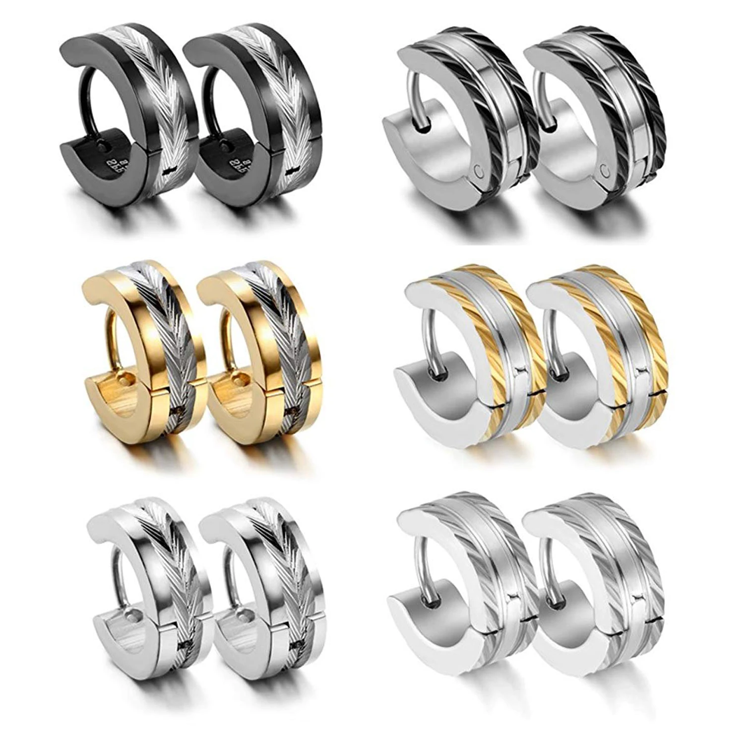

Stainless Steel 6 Pairs Mens Small Hoop Huggie Hinged Earrings Set 4mm Round Huggie Earrings Punk Rock Stud Earrings Jewelry