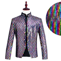 double breasted casual mens sequin jacket male court costumes colorful chinese tunic suit stage men blazers jackets for men full