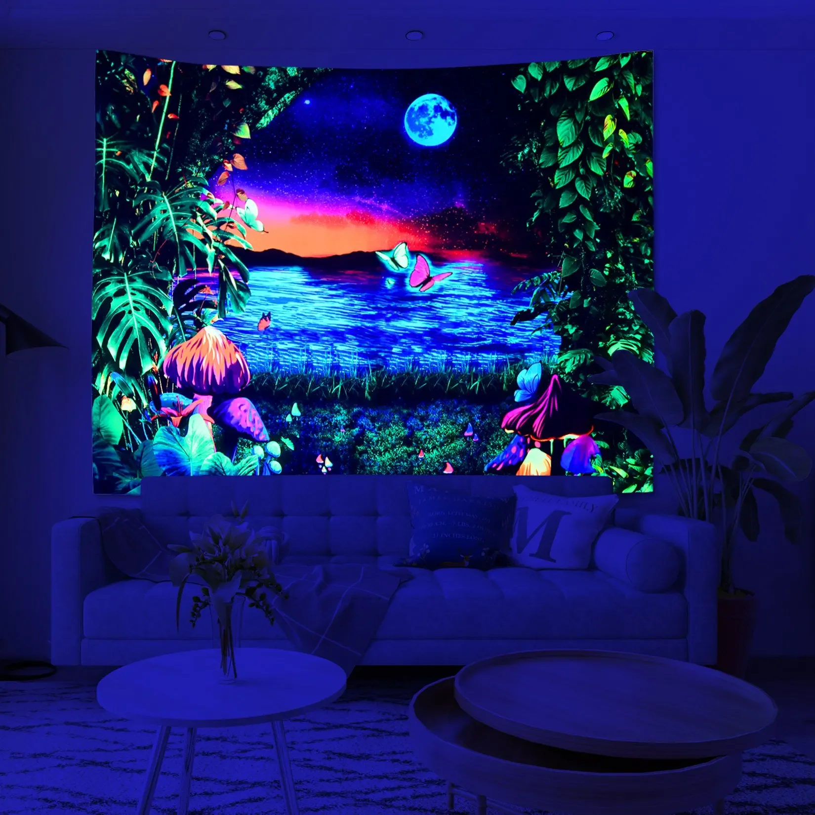 ФЛУОРЕСЦЕНТНОЕ одеяло эстетическая мандала искусственное свечение на стене