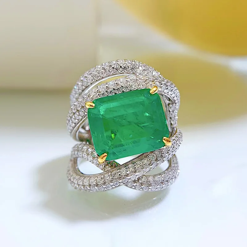 

Luxury Emerald Diamond Ring 100% Real 925 sterling silver Party Wedding band Rings for Women Bridal Engagement Promise Jewelry