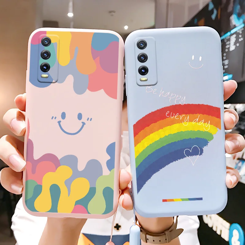 Мягкий силиконовый чехол Lce с Кремовым улыбающимся лицом и ремешком для рук VIVO Y31