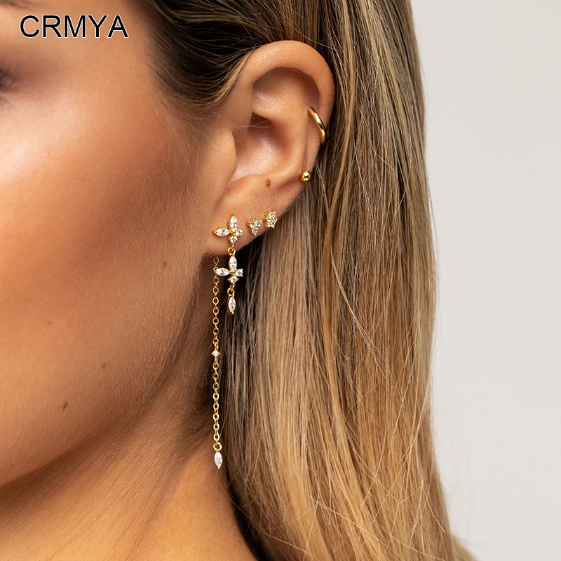 

CRMYA Gold Filled Initial Chain Earrings for Women Vintage CZ Zircon Piercing Dangle Ear Accessories 2022 Jewelry Wholesale