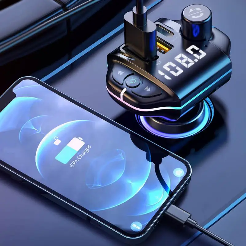 

Car Kit FM Transmitter Audio Mp3 Player Bluetooth 5.0 Fast Charging Charger FM Modulator Colorful lights