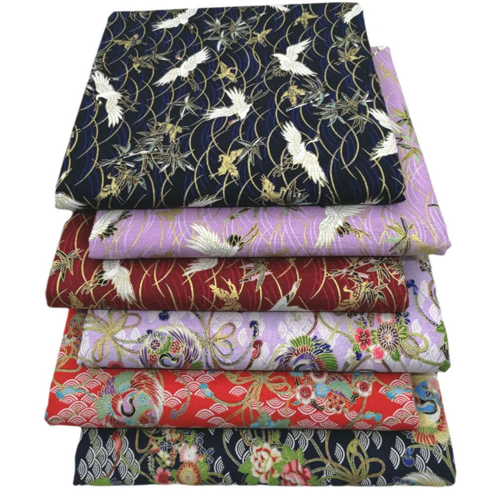 

6PCS Thick Cotton Printing Fabric Japanese Style Hot Stamping DIY Handmade Sewing Patchwork Material Accessories Home Textile
