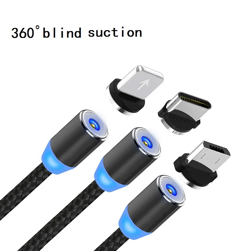 

Fast Charging Magnetic USB Cable Type C Micro Cable LED Nylon Braided Type-C Magnet Charger For Iphone XS 7 Samsung 1M