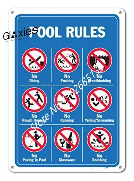 

Pool Signs - Pool Rules Sign With Graphics- Sign Metal Signs Vintage Road Signs Tin Plates Signs Decorative Plaque