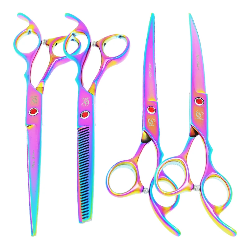 

7-дюймовые ножницы Meisha для ухода за питомцами, ножницы для стрижки собак с прямыми изогнутыми животными, японские стальные ножницы для филир...