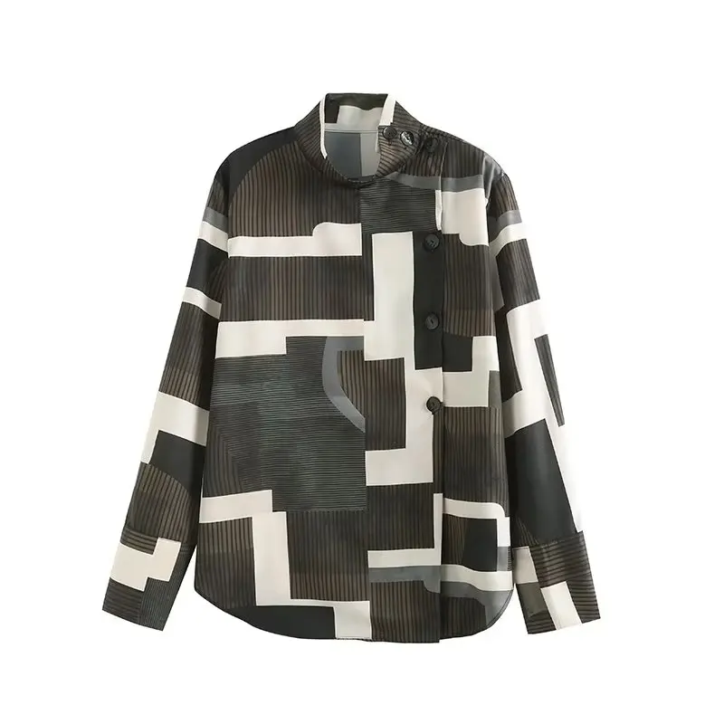 

Women's 2023 Fashion New Soft Slim Print Blouses Retro Long-sleeved Button Long-sleeved Blouses Chic Tops.
