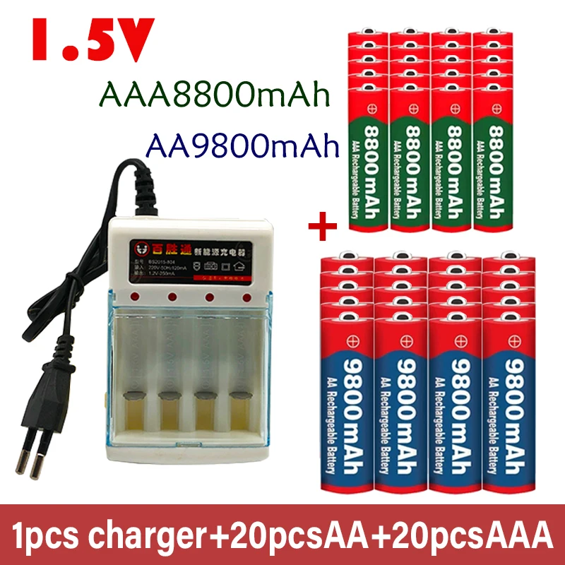 

1.5V Rechargeable Battery AAA 8800mah + AA 9800mah, Alkaline Technology, Suitable for Remote Control Toys/computers Etc
