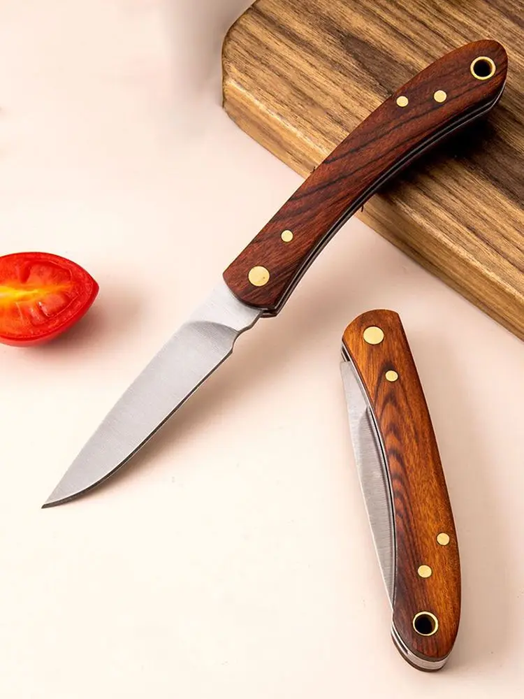 

EDC Fruit Knife Household Stainless Steel Folding Knife Outdoor Wooden Handle Camping Survival Tool Pocket Knives Portable