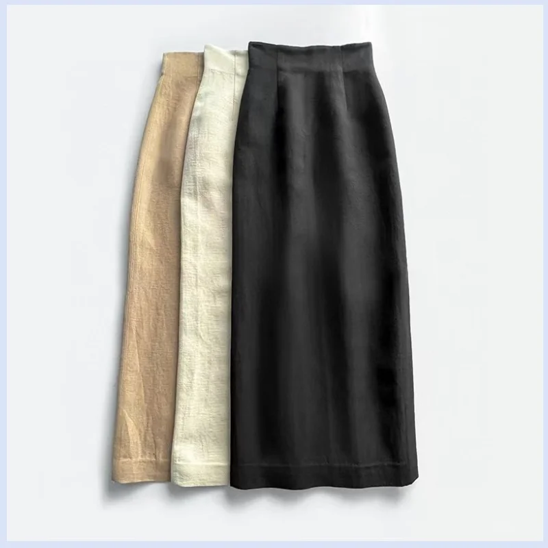 Женская льняная юбка с Боковым Разрезом и высокой талией