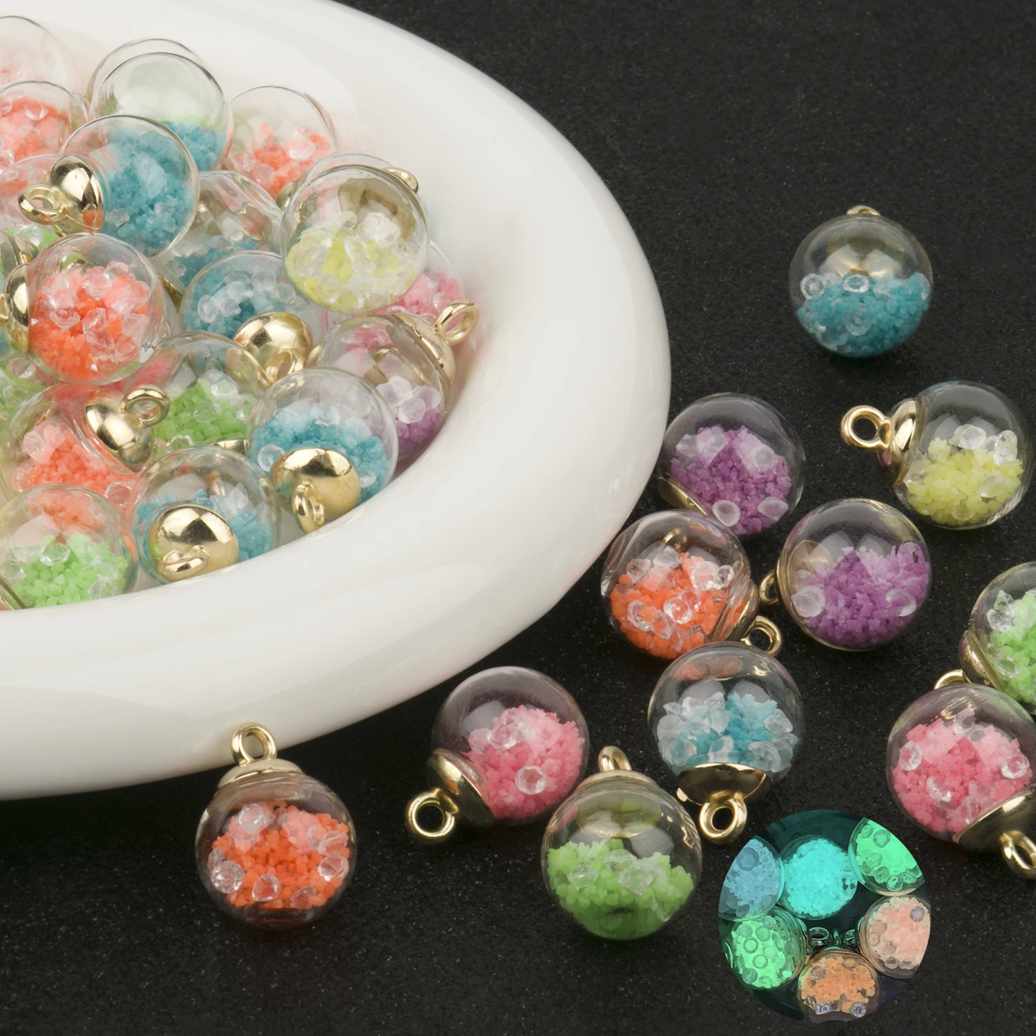 

21x16mm Transparent Luminous Glass Ball Charms Pendant With Crystal for Jewelry Making Earring Keychain DIY Material Discovery