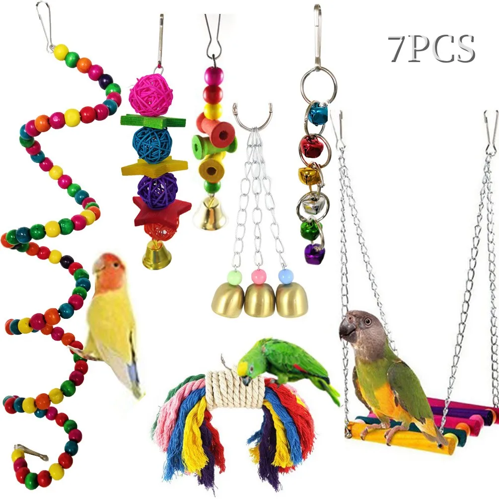 

Bird Parrot Toys Swing Chewing Hanging Bell Cage Hammock Toy for Small Parakeets Cockatiels Conures Love Birds Finches