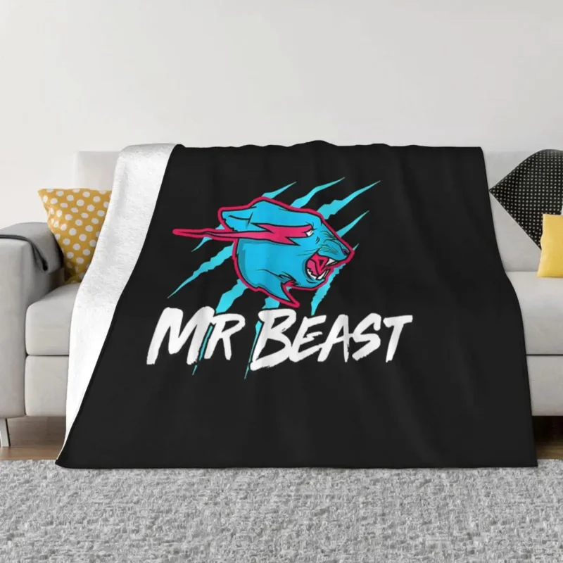 

Logo Mr Beast Fanny Tiger Blanket Fleece Spring Autumn Breathable Lightweight Throw Blankets For Sofa Office Quilt