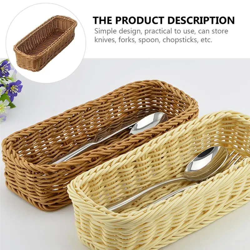 

Plastic Rattan Woven Basket Tableware Storage Box Chopsticks Storage Basket