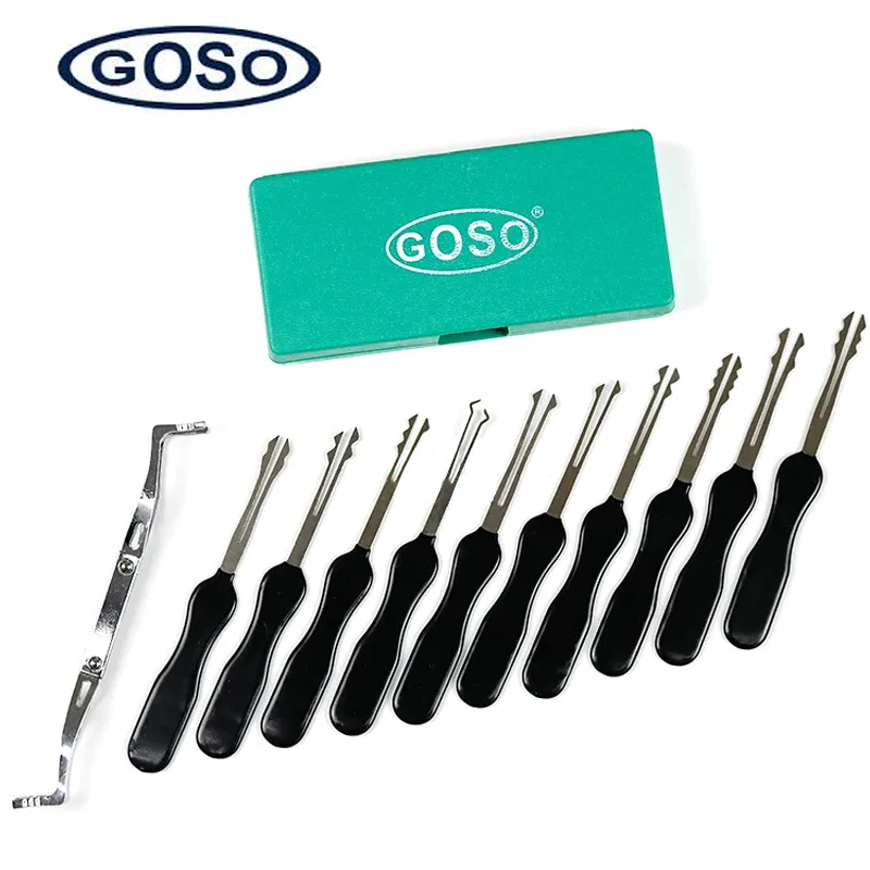 

GOSO 10 Pieces Double Sided Wafer Lock Set Pick Auto Tension Wrenches With Plastic Box Case For Newbie Locksmith