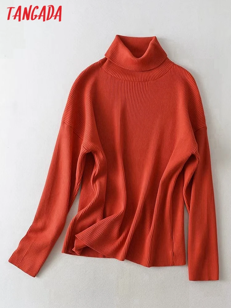 

Tangada 2022 Winter Chic Women Solid Oversized Sweater Turtleneck Long Sleeve Ladies Knitted Jumper Tops AI62