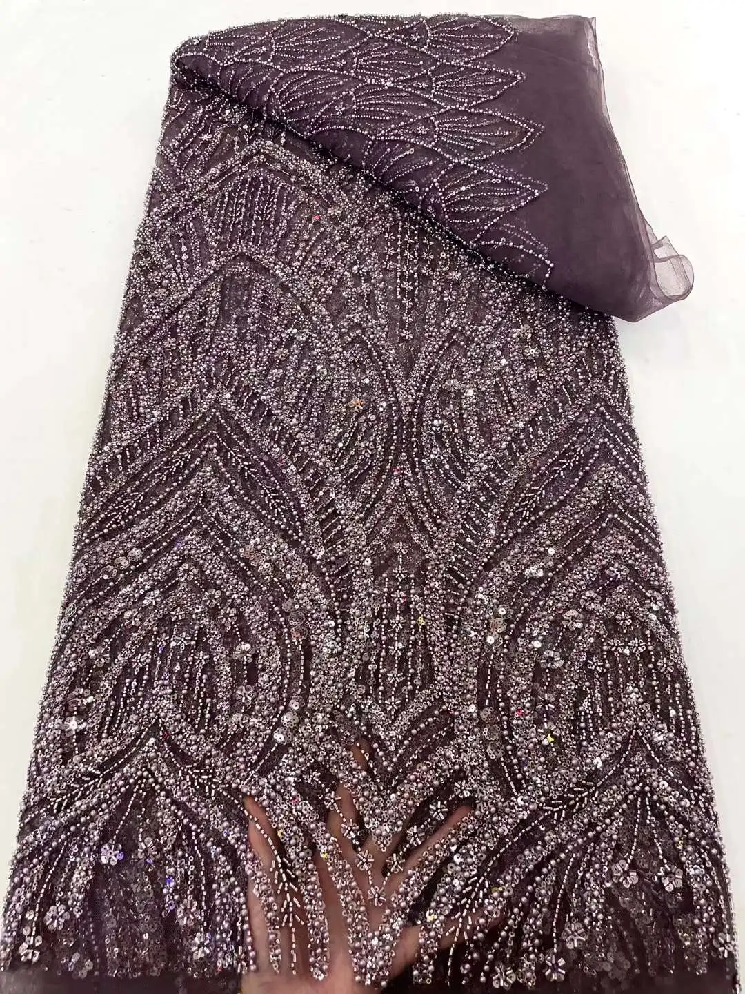 Африканские блестки кружевная ткань тяжелые бусины вышитая Тюлевая Ткань для