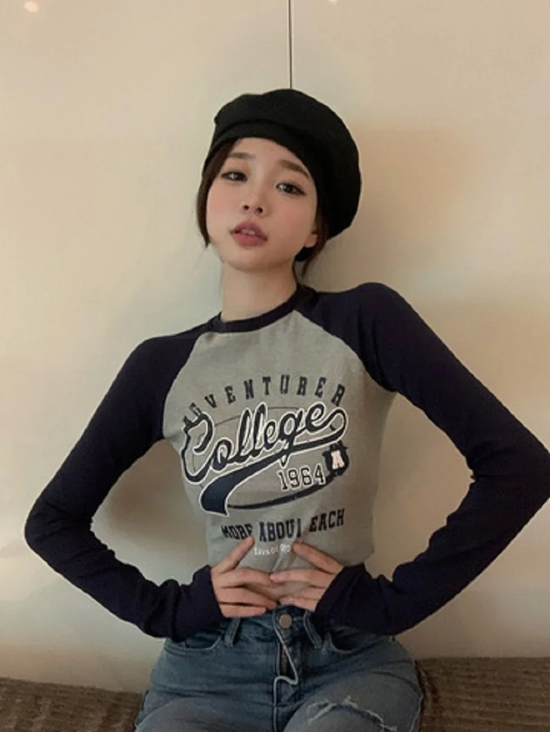 

Кроп-Топ женский с принтом, винтажная облегающая футболка с длинным рукавом, Винтажная летняя одежда, Y2k