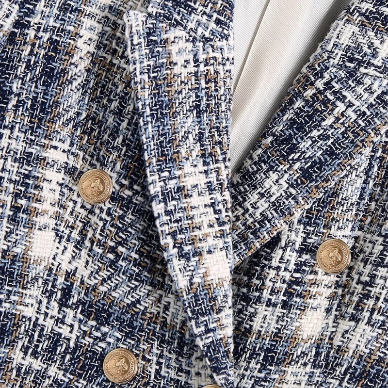 Temperament Commuter Light Mature Style Sub-textured Blazer Autumn and Winter Women's Slim Slimming Double-breasted Lapel Top