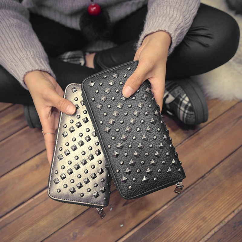 

M6CC Fashion Women Punk Faux Leather Clutch Wallet Holder Purse Handbag Zipper