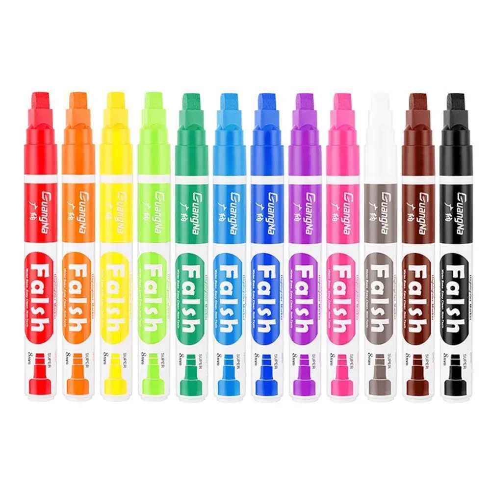 

12 PCS Set Liquid Chalk Marker Pens Erasable Multi Art Colours Pens Colored Glass Board Window Highlighters LED Marker 8 Wr B5L9