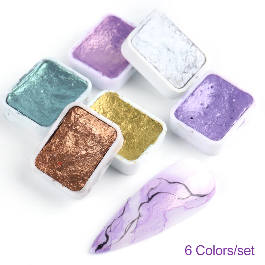 6/12pcs Shimmer Watercolor Nail Art Solid Pigment Paint Polish Glitter Marble Acuarelas Metallic Pearlescent Decoration JI1838-4 images - 6