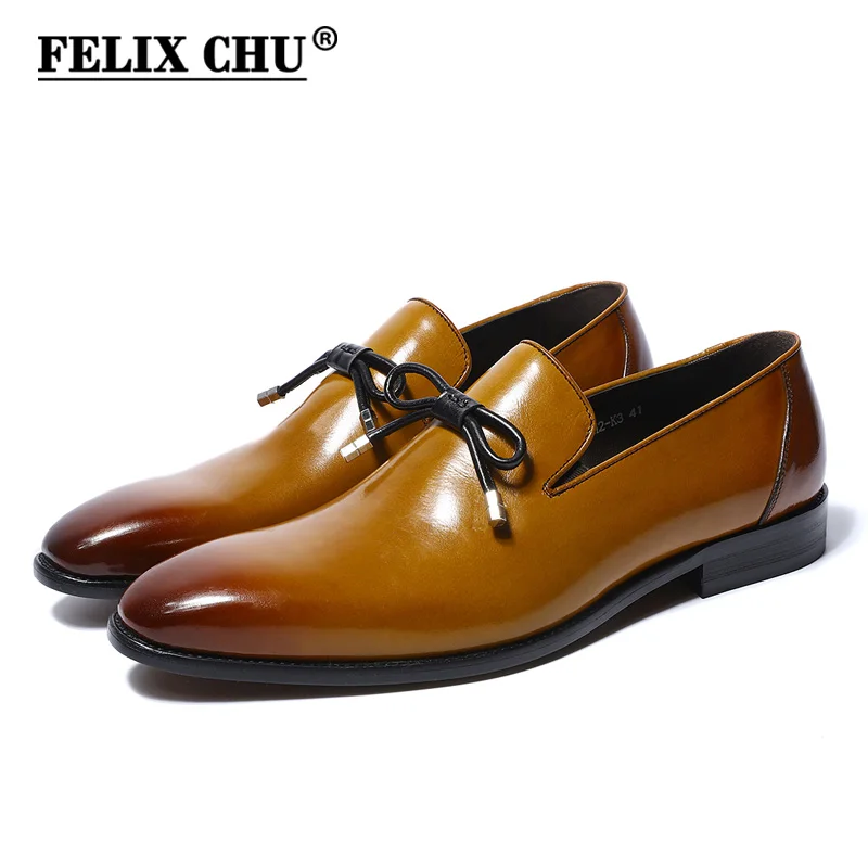 Classic Mens Loafers Shoes Genuine Leather Slip On Pointed Toe Formal Party Wedding Office Dress Shoes Brown Men Shoes