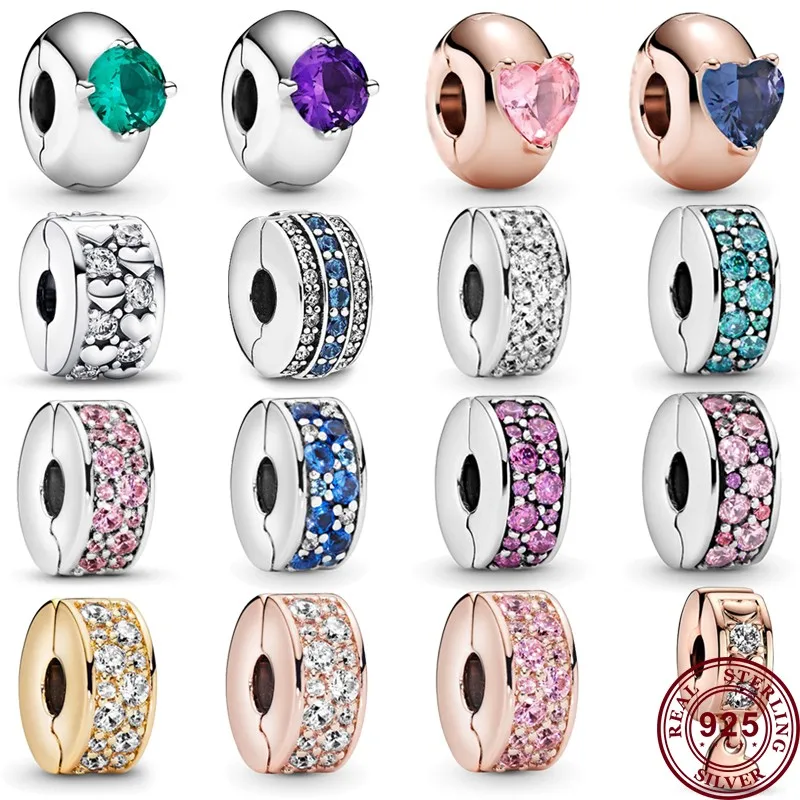 

New Heat 925 Silver Shining Eternal Love Heart Silicone Clip For Women's Original Bracelet High Quality DIY Charm Jewelry